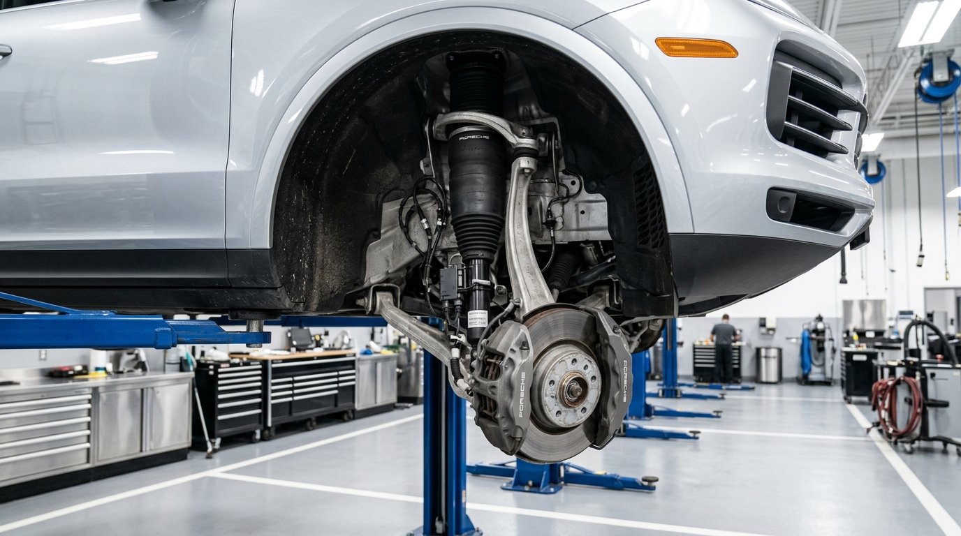 Rilievo tecnico e diagnostico su sospensione pneumatica attiva PASM di un SUV di alta gamma.